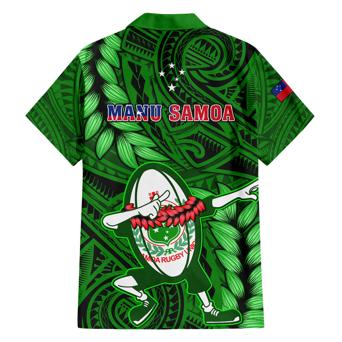 Samoa Rugby Kid Hawaiian Shirt Manu Samoa Ula Fala Dabbing Ball Polynesian Green Version - Wonder Print Shop
