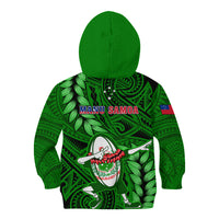 Samoa Rugby Kid Hoodie Manu Samoa Ula Fala Dabbing Ball Polynesian Green Version - Wonder Print Shop
