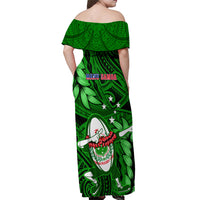 Samoa Rugby Off Shoulder Maxi Dress Manu Samoa Ula Fala Dabbing Ball Polynesian Green Version - Wonder Print Shop