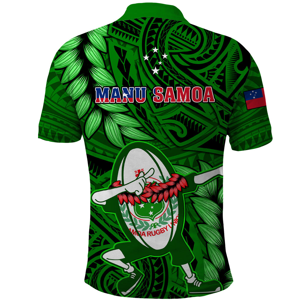 Samoa Rugby Polo Shirt Manu Samoa Ula Fala Dabbing Ball Polynesian Green Version - Wonder Print Shop
