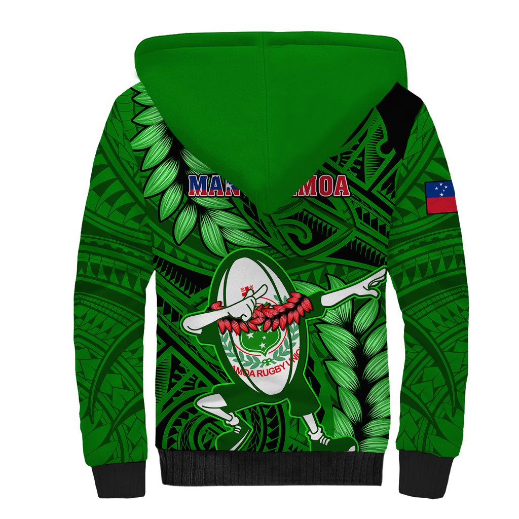 Samoa Rugby Sherpa Hoodie Manu Samoa Ula Fala Dabbing Ball Polynesian Green Version - Wonder Print Shop