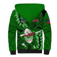 Samoa Rugby Sherpa Hoodie Manu Samoa Ula Fala Dabbing Ball Polynesian Green Version - Wonder Print Shop