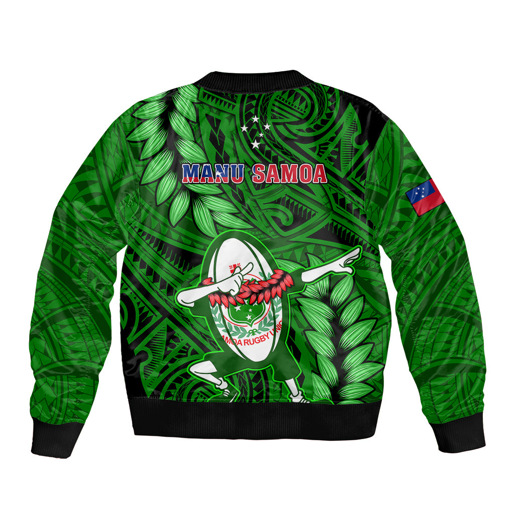 Samoa Rugby Sleeve Zip Bomber Jacket Manu Samoa Ula Fala Dabbing Ball Polynesian Green Version - Wonder Print Shop