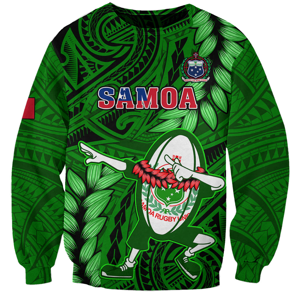 Samoa Rugby Sweatshirt Manu Samoa Ula Fala Dabbing Ball Polynesian Green Version - Wonder Print Shop