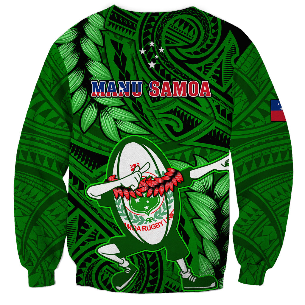 Samoa Rugby Sweatshirt Manu Samoa Ula Fala Dabbing Ball Polynesian Green Version - Wonder Print Shop