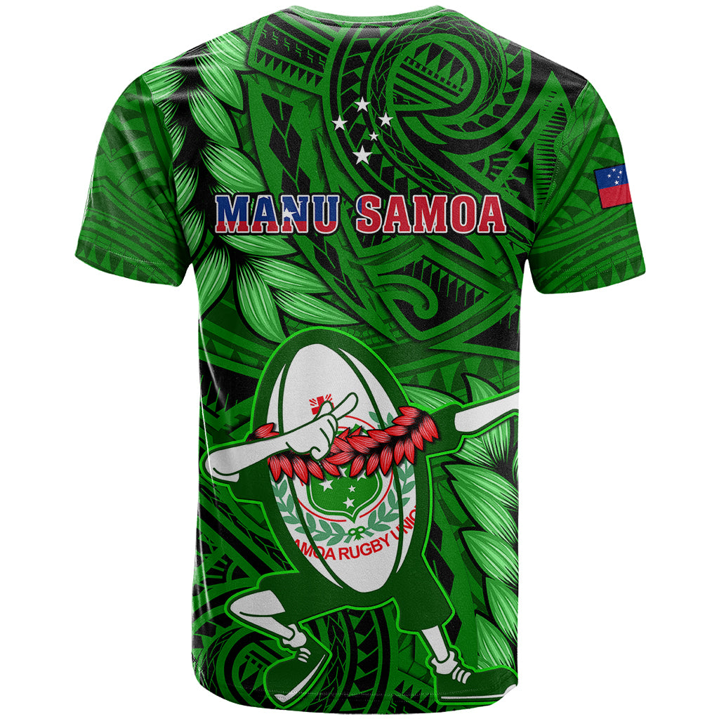 Samoa Rugby T Shirt Manu Samoa Ula Fala Dabbing Ball Polynesian Green Version - Wonder Print Shop