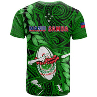 Samoa Rugby T Shirt Manu Samoa Ula Fala Dabbing Ball Polynesian Green Version - Wonder Print Shop