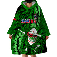 Samoa Rugby Wearable Blanket Hoodie Manu Samoa Ula Fala Dabbing Ball Polynesian Green Version - Wonder Print Shop