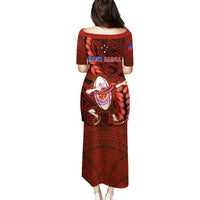 Samoa Rugby Family Matching Puletasi Dress and Hawaiian Shirt Manu Samoa Ula Fala Dabbing Ball Polynesian Red Version - Wonder Print Shop
