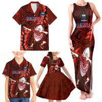 Samoa Rugby Family Matching Tank Maxi Dress and Hawaiian Shirt Manu Samoa Ula Fala Dabbing Ball Polynesian Red Version - Wonder Print Shop