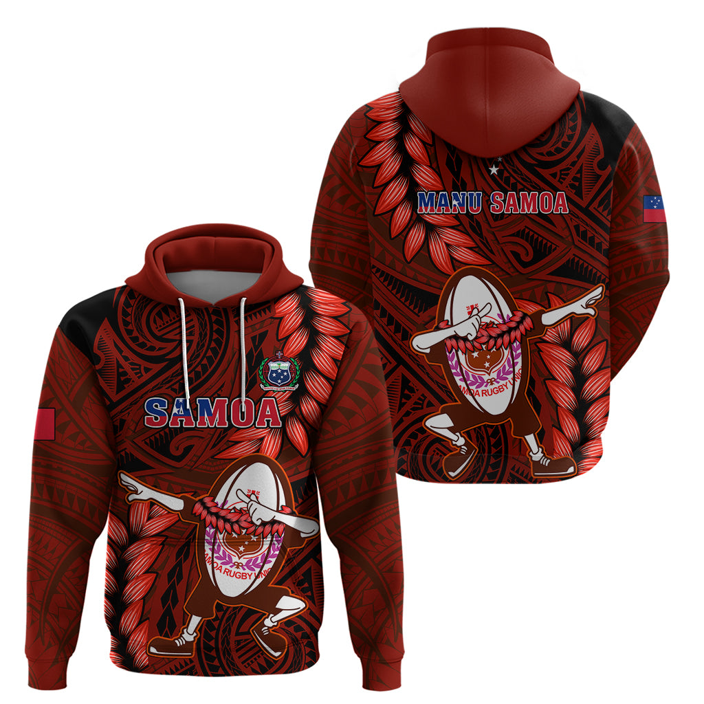 Samoa Rugby Hoodie Manu Samoa Ula Fala Dabbing Ball Polynesian Red Version - Wonder Print Shop