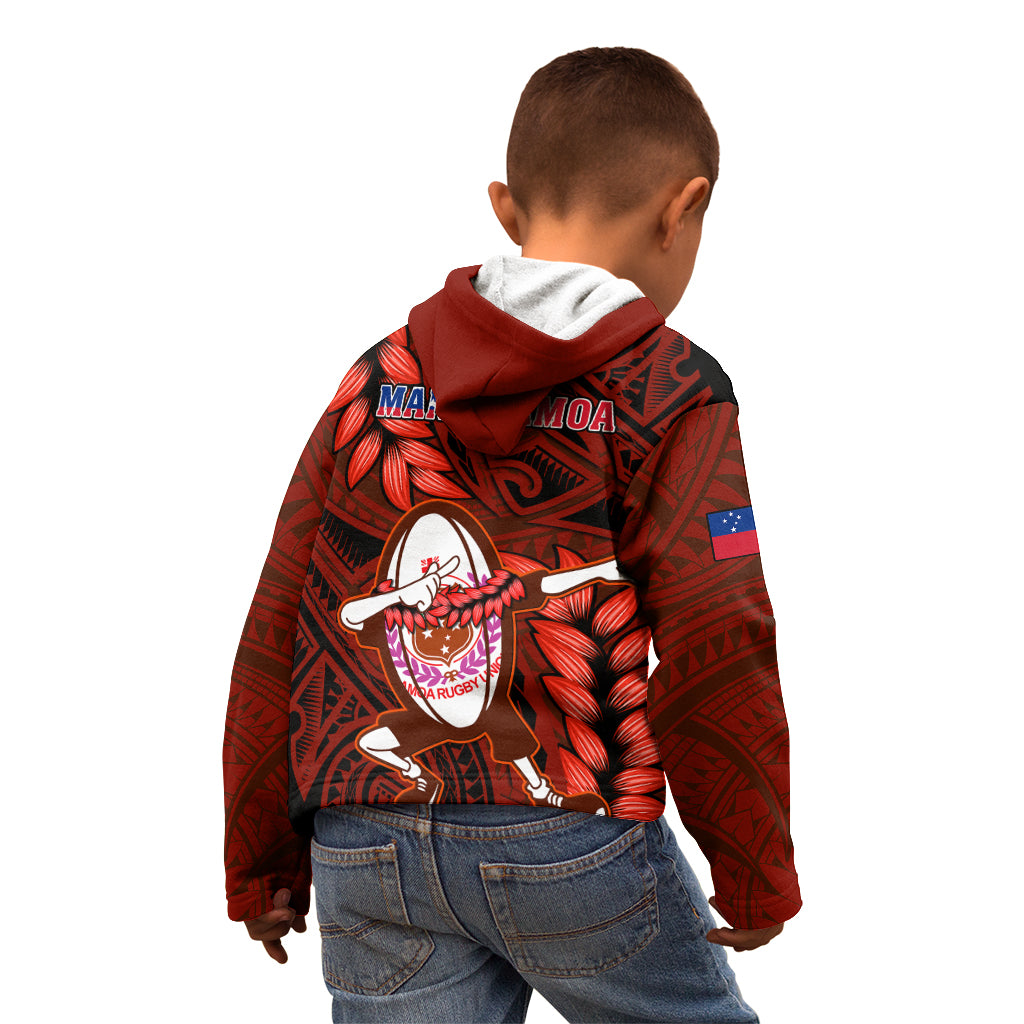 Samoa Rugby Kid Hoodie Manu Samoa Ula Fala Dabbing Ball Polynesian Red Version - Wonder Print Shop