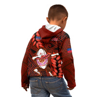 Samoa Rugby Kid Hoodie Manu Samoa Ula Fala Dabbing Ball Polynesian Red Version - Wonder Print Shop