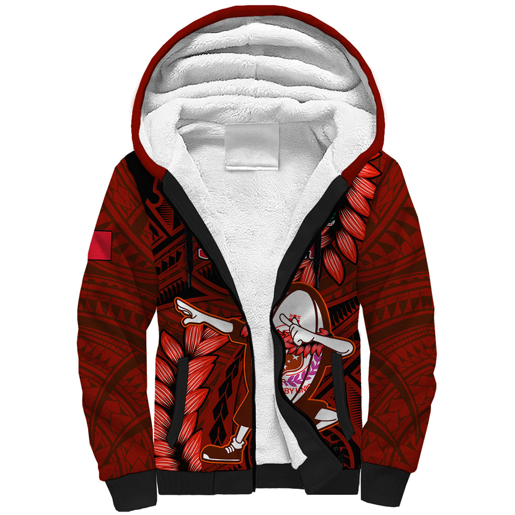 Samoa Rugby Sherpa Hoodie Manu Samoa Ula Fala Dabbing Ball Polynesian Red Version - Wonder Print Shop