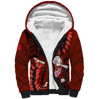 Samoa Rugby Sherpa Hoodie Manu Samoa Ula Fala Dabbing Ball Polynesian Red Version - Wonder Print Shop
