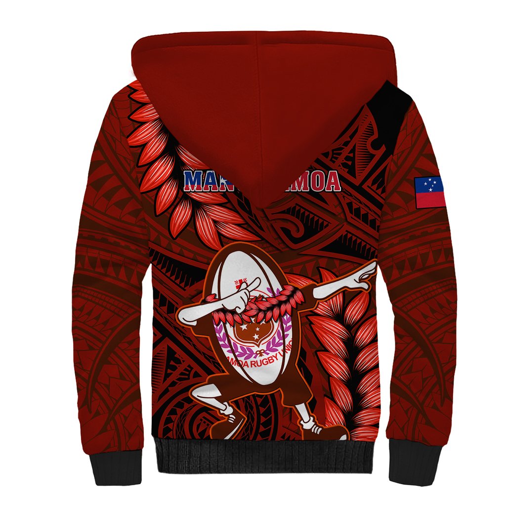 Samoa Rugby Sherpa Hoodie Manu Samoa Ula Fala Dabbing Ball Polynesian Red Version - Wonder Print Shop