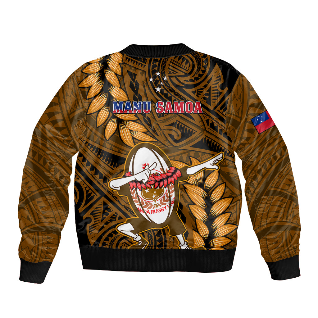 Samoa Rugby Bomber Jacket Manu Samoa Ula Fala Dabbing Ball Polynesian Gold Version - Wonder Print Shop