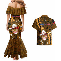 Samoa Rugby Couples Matching Mermaid Dress and Hawaiian Shirt Manu Samoa Ula Fala Dabbing Ball Polynesian Gold Version - Wonder Print Shop