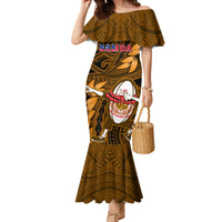 Samoa Rugby Family Matching Mermaid Dress and Hawaiian Shirt Manu Samoa Ula Fala Dabbing Ball Polynesian Gold Version - Wonder Print Shop