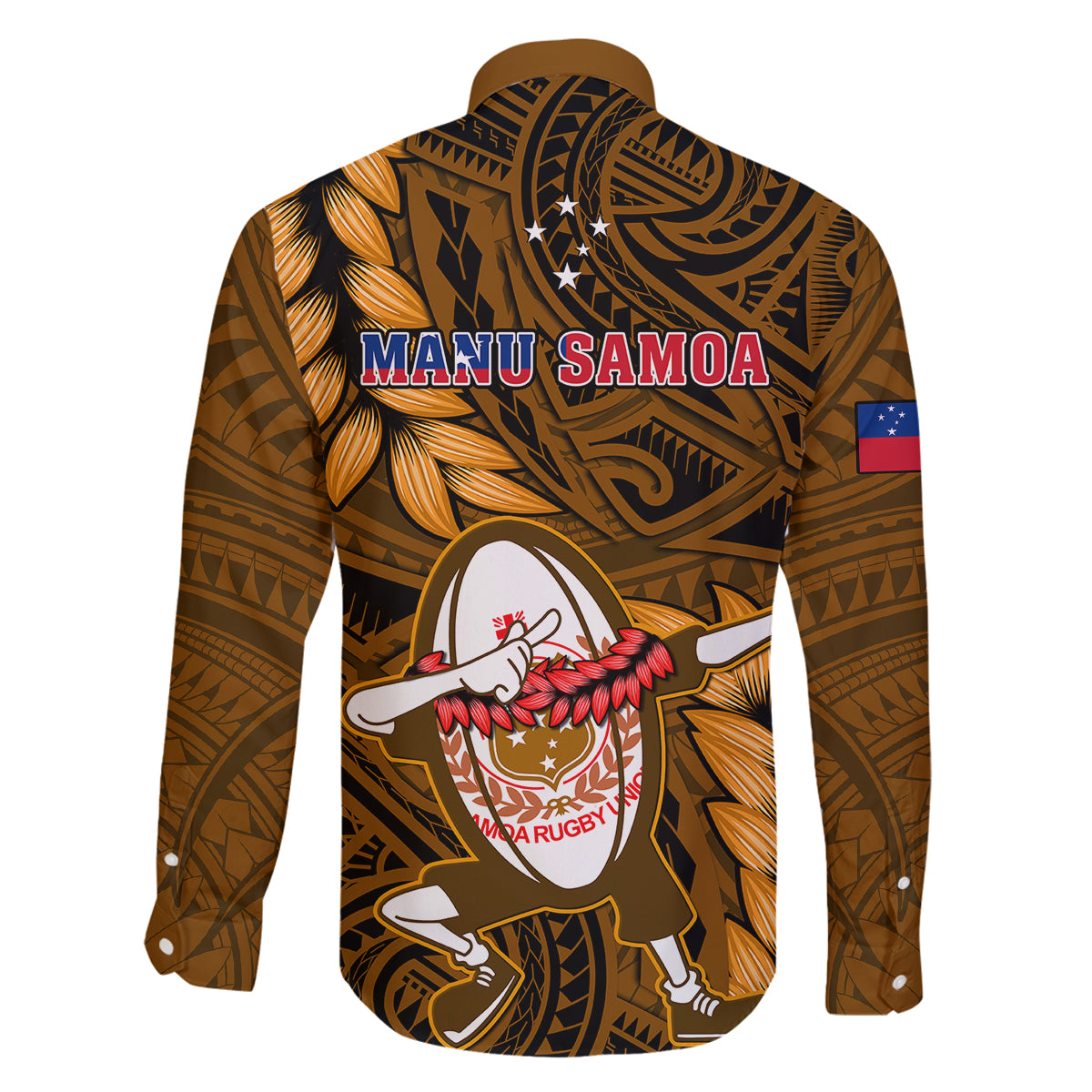 Samoa Rugby Family Matching Summer Maxi Dress and Hawaiian Shirt Manu Samoa Ula Fala Dabbing Ball Polynesian Gold Version - Wonder Print Shop