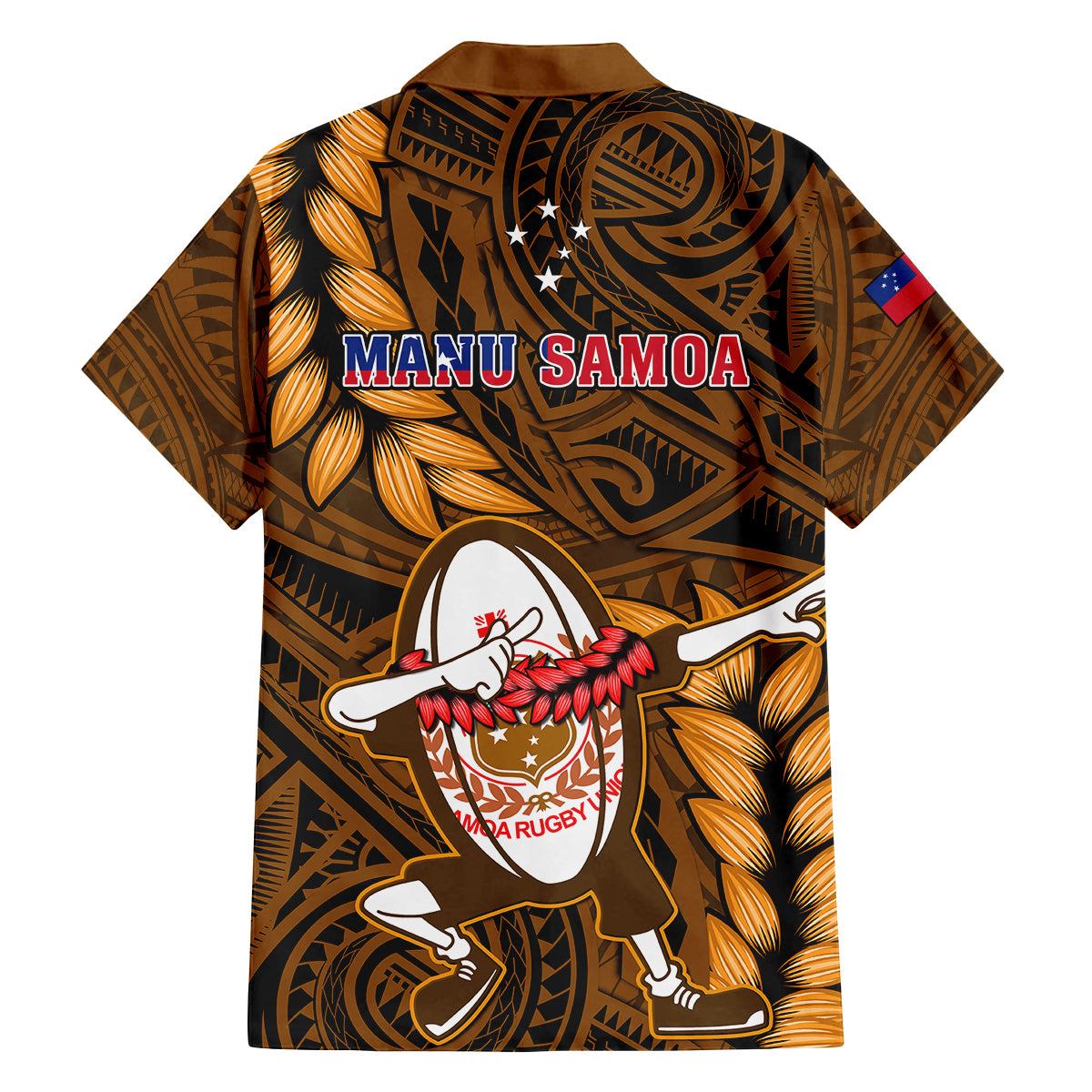 Samoa Rugby Family Matching Tank Maxi Dress and Hawaiian Shirt Manu Samoa Ula Fala Dabbing Ball Polynesian Gold Version - Wonder Print Shop