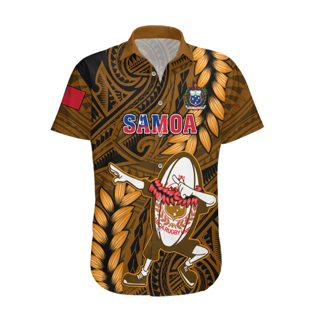 Samoa Rugby Hawaiian Shirt Manu Samoa Ula Fala Dabbing Ball Polynesian Gold Version - Wonder Print Shop