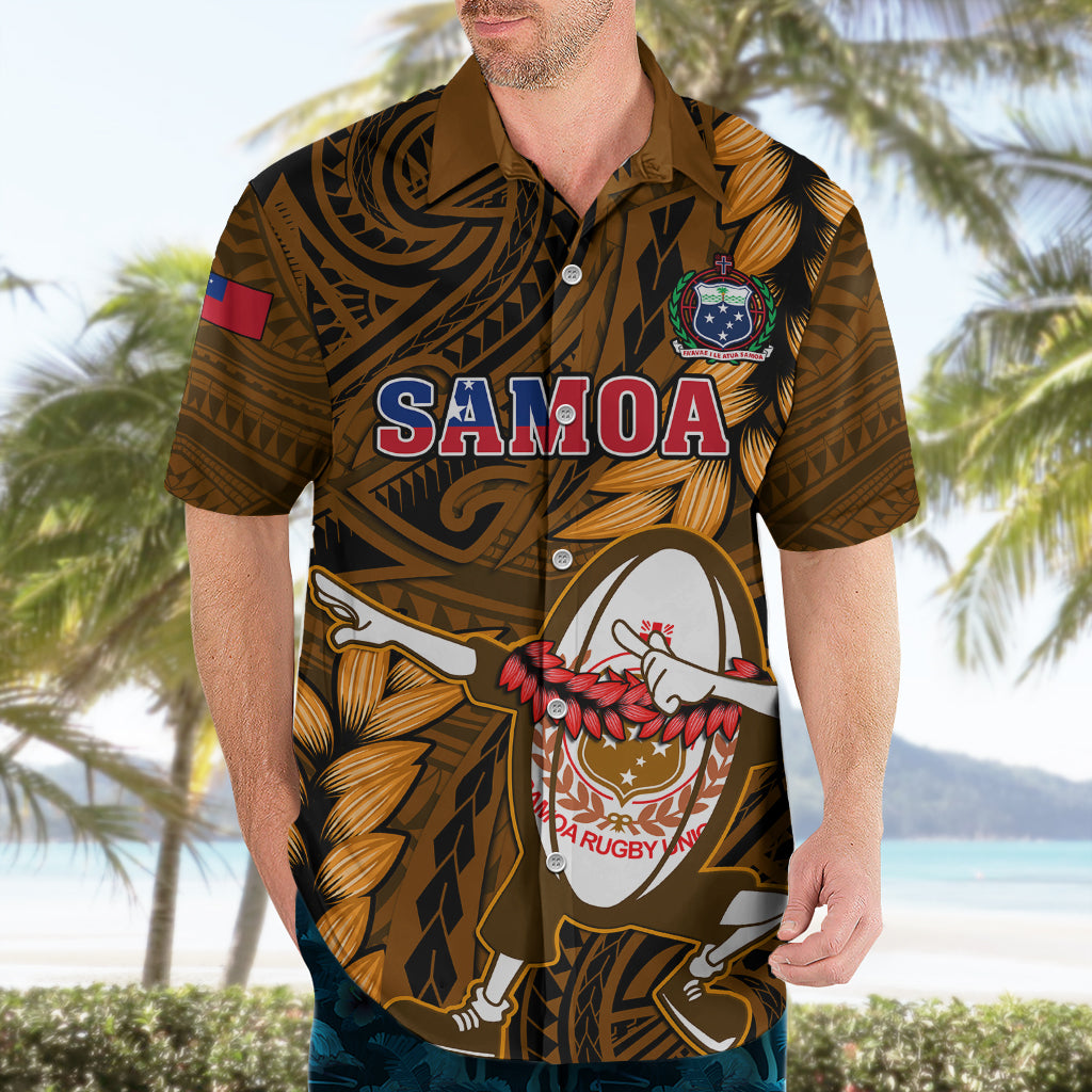 Samoa Rugby Hawaiian Shirt Manu Samoa Ula Fala Dabbing Ball Polynesian Gold Version - Wonder Print Shop
