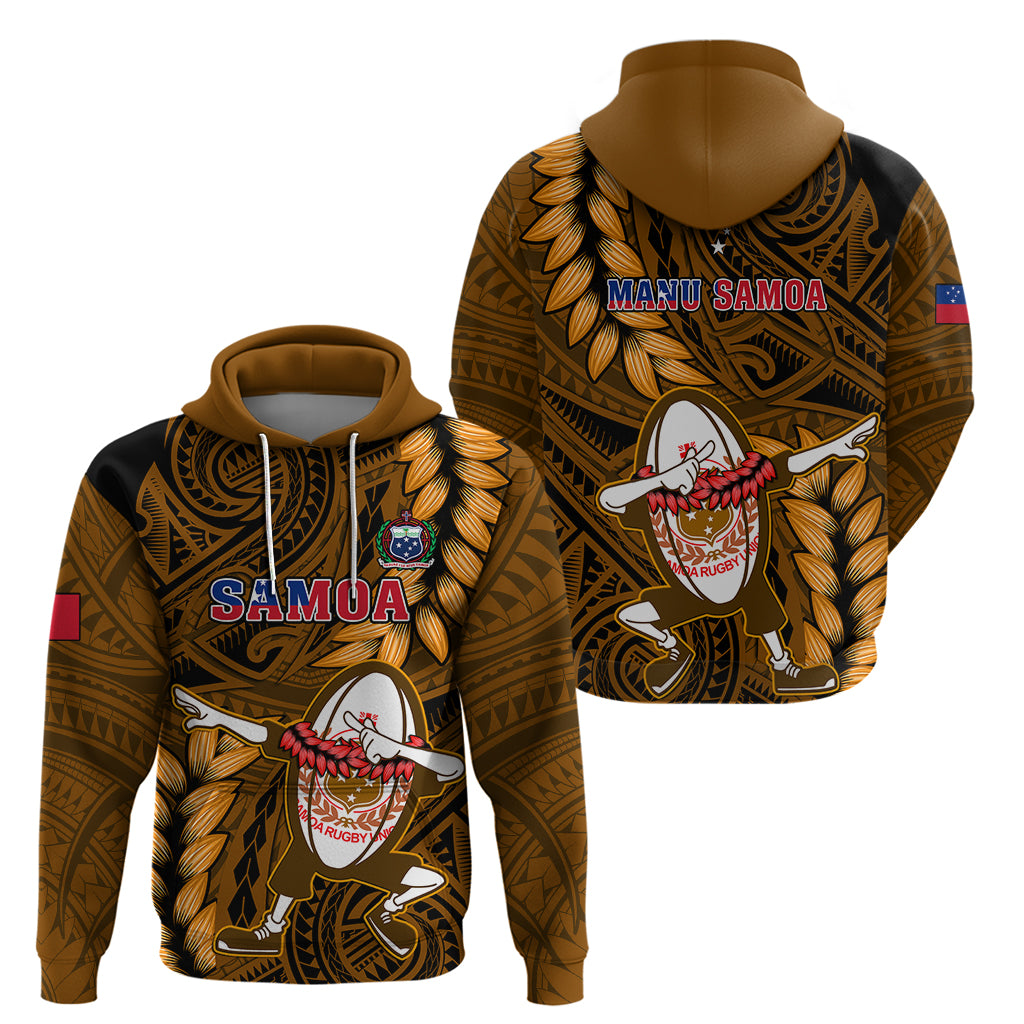 Samoa Rugby Hoodie Manu Samoa Ula Fala Dabbing Ball Polynesian Gold Version - Wonder Print Shop