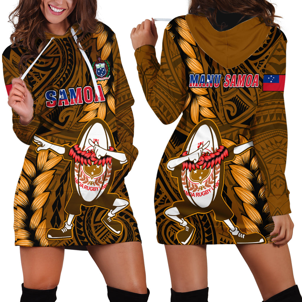 Samoa Rugby Hoodie Dress Manu Samoa Ula Fala Dabbing Ball Polynesian Gold Version - Wonder Print Shop