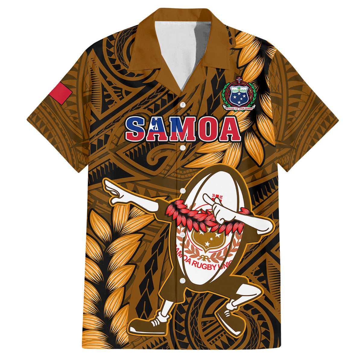 Samoa Rugby Kid Hawaiian Shirt Manu Samoa Ula Fala Dabbing Ball Polynesian Gold Version - Wonder Print Shop