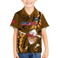 Samoa Rugby Kid Hawaiian Shirt Manu Samoa Ula Fala Dabbing Ball Polynesian Gold Version - Wonder Print Shop