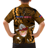 Samoa Rugby Kid Hawaiian Shirt Manu Samoa Ula Fala Dabbing Ball Polynesian Gold Version - Wonder Print Shop
