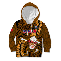 Samoa Rugby Kid Hoodie Manu Samoa Ula Fala Dabbing Ball Polynesian Gold Version - Wonder Print Shop