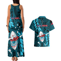 Samoa Rugby Couples Matching Tank Maxi Dress and Hawaiian Shirt Manu Samoa Ula Fala Dabbing Ball Polynesian Turquoise Version - Wonder Print Shop