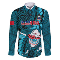 Samoa Rugby Family Matching Off Shoulder Short Dress and Hawaiian Shirt Manu Samoa Ula Fala Dabbing Ball Polynesian Turquoise Version - Wonder Print Shop