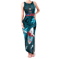 Samoa Rugby Family Matching Tank Maxi Dress and Hawaiian Shirt Manu Samoa Ula Fala Dabbing Ball Polynesian Turquoise Version - Wonder Print Shop