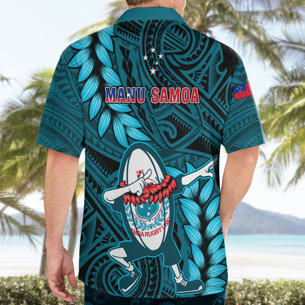 Samoa Rugby Hawaiian Shirt Manu Samoa Ula Fala Dabbing Ball Polynesian Turquoise Version - Wonder Print Shop