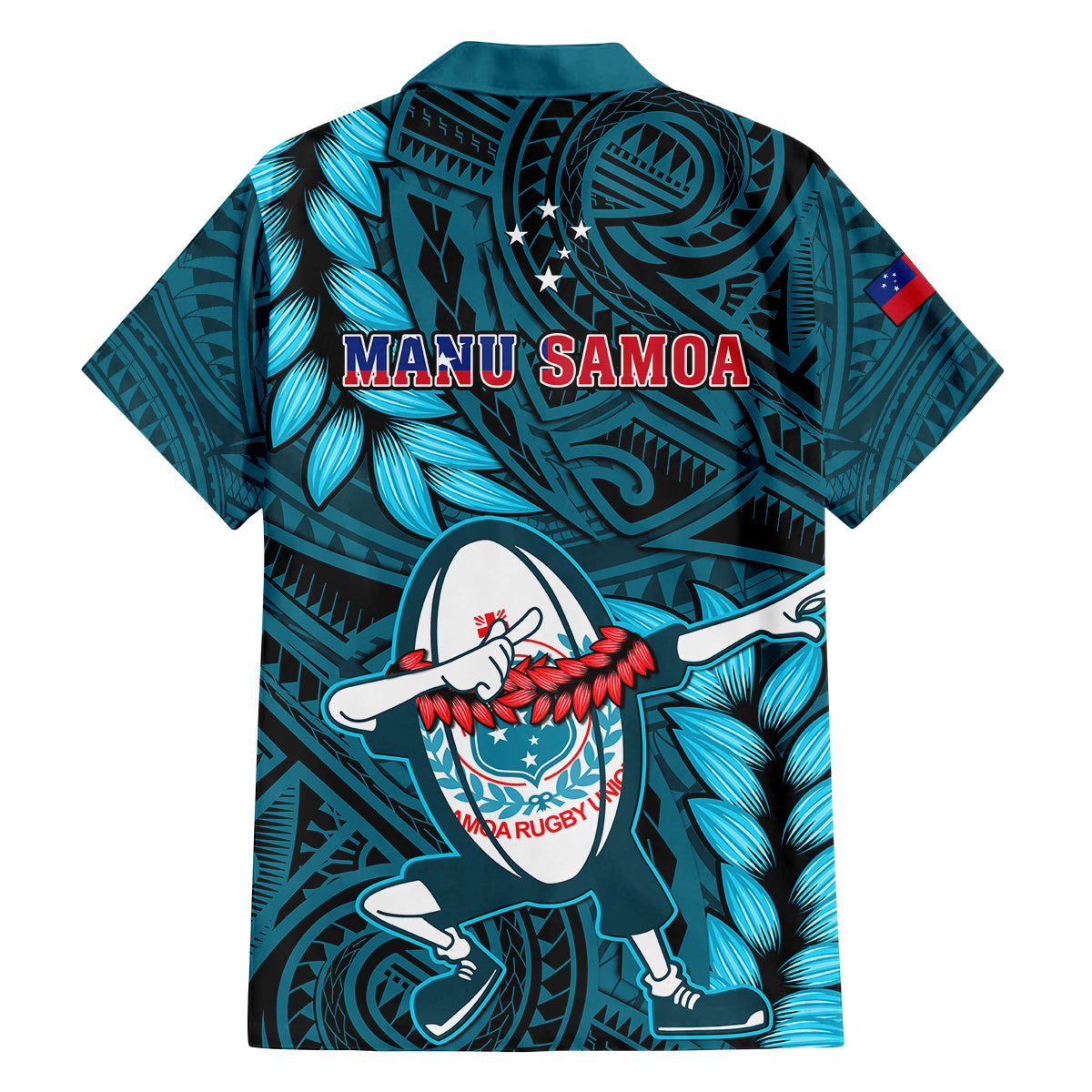Samoa Rugby Kid Hawaiian Shirt Manu Samoa Ula Fala Dabbing Ball Polynesian Turquoise Version - Wonder Print Shop