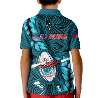 Samoa Rugby Kid Polo Shirt Manu Samoa Ula Fala Dabbing Ball Polynesian Turquoise Version - Wonder Print Shop