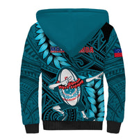 Samoa Rugby Sherpa Hoodie Manu Samoa Ula Fala Dabbing Ball Polynesian Turquoise Version - Wonder Print Shop