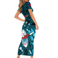 Samoa Rugby Short Sleeve Bodycon Dress Manu Samoa Ula Fala Dabbing Ball Polynesian Turquoise Version - Wonder Print Shop