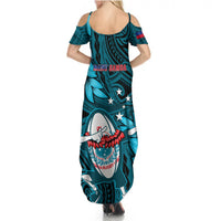 Samoa Rugby Summer Maxi Dress Manu Samoa Ula Fala Dabbing Ball Polynesian Turquoise Version - Wonder Print Shop