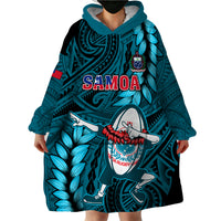 Samoa Rugby Wearable Blanket Hoodie Manu Samoa Ula Fala Dabbing Ball Polynesian Turquoise Version - Wonder Print Shop
