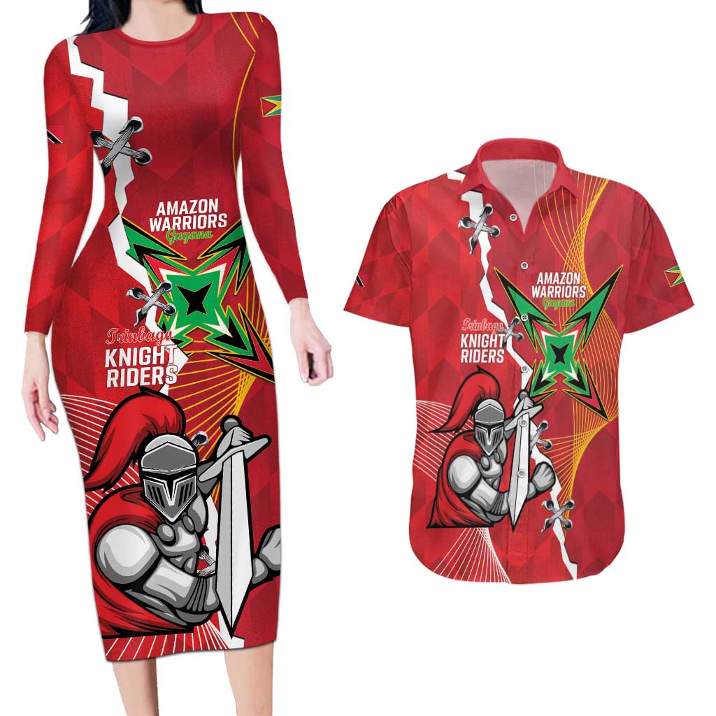 Guyana and Trinbago Cricket Custom Couples Matching Long Sleeve Bodycon Dress and Hawaiian Shirt Amazon Warriors Knight Riders Together - Wonder Print Shop