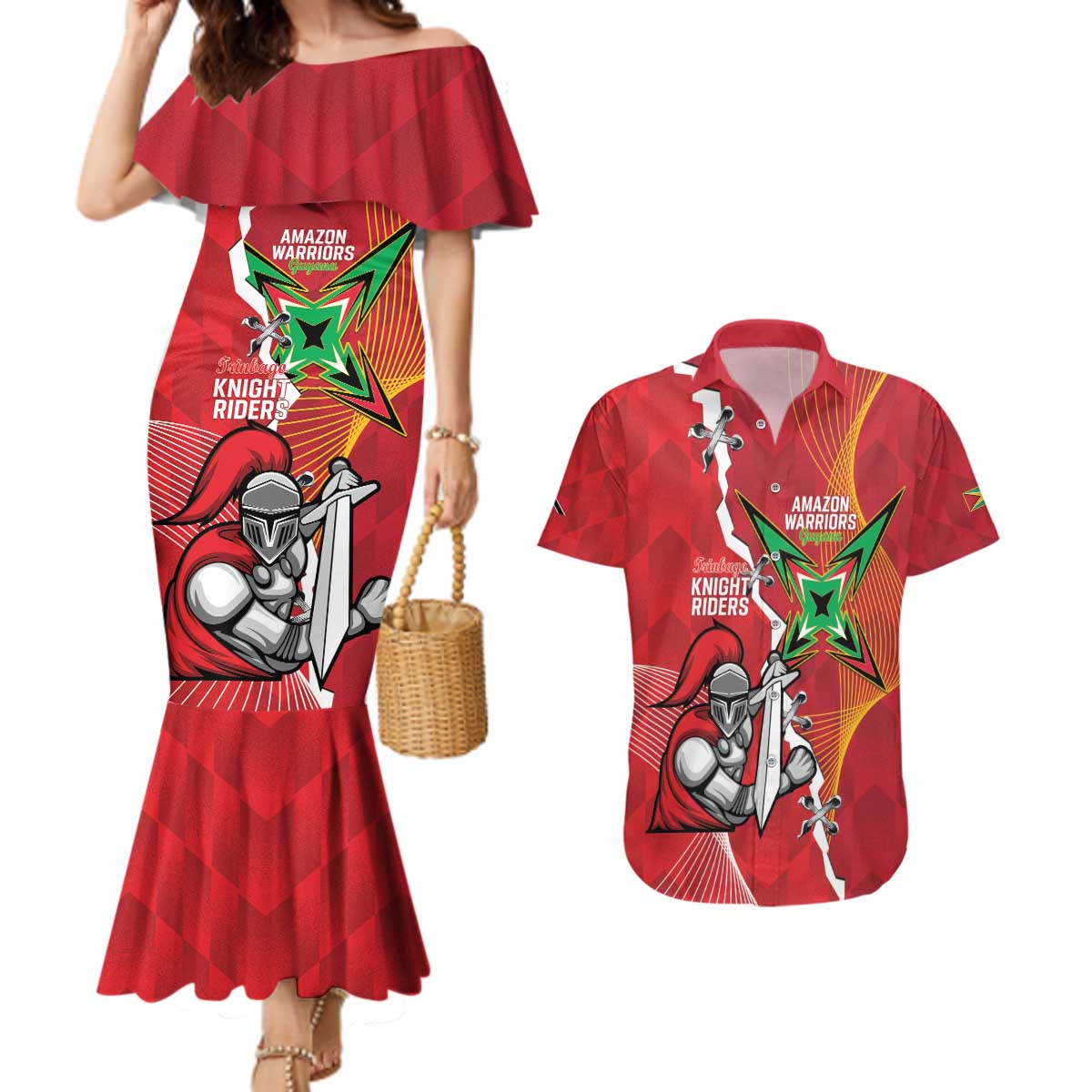 Guyana and Trinbago Cricket Custom Couples Matching Mermaid Dress and Hawaiian Shirt Amazon Warriors Knight Riders Together - Wonder Print Shop