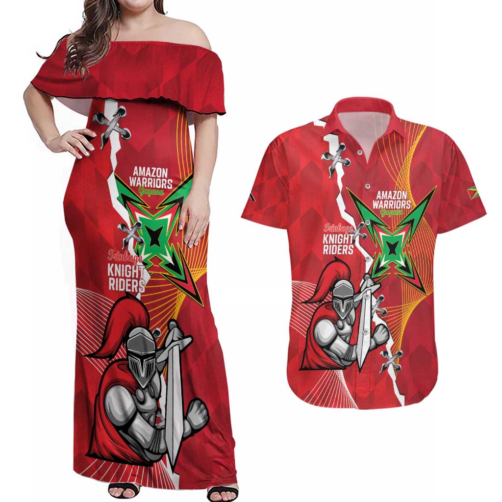Guyana and Trinbago Cricket Custom Couples Matching Off Shoulder Maxi Dress and Hawaiian Shirt Amazon Warriors Knight Riders Together - Wonder Print Shop