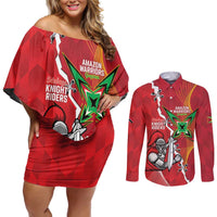 Guyana and Trinbago Cricket Custom Couples Matching Off Shoulder Short Dress and Long Sleeve Button Shirt Amazon Warriors Knight Riders Together - Wonder Print Shop