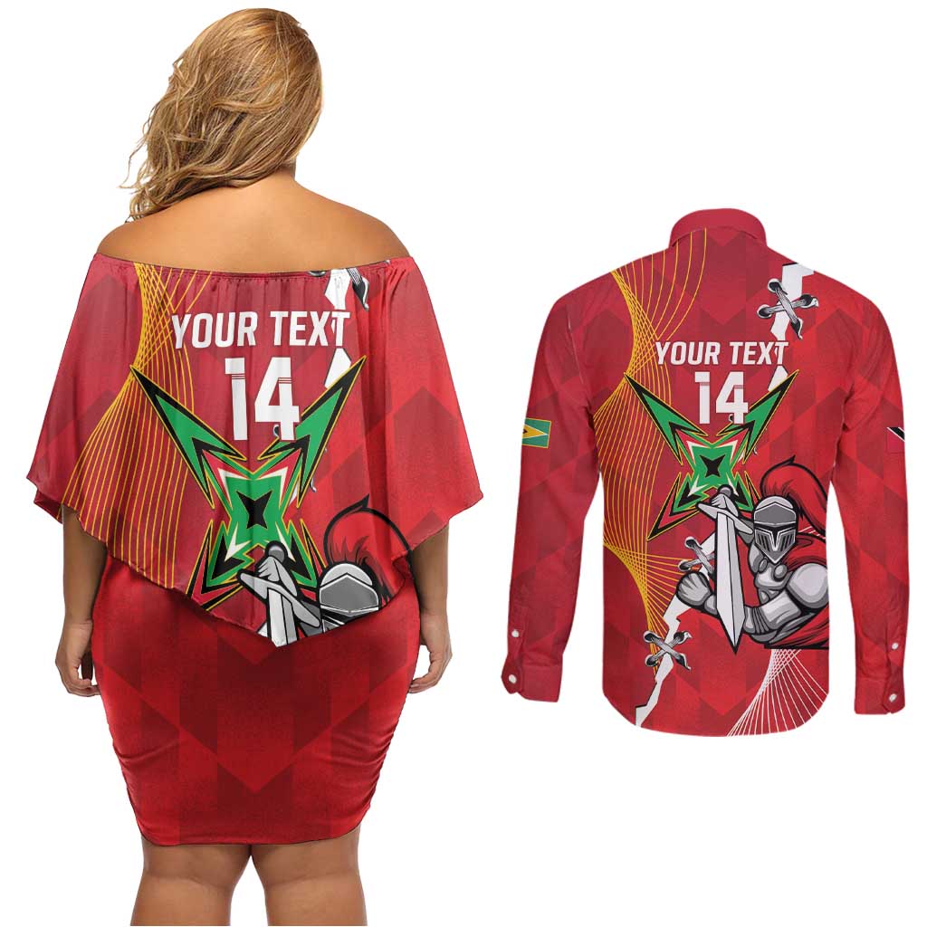 Guyana and Trinbago Cricket Custom Couples Matching Off Shoulder Short Dress and Long Sleeve Button Shirt Amazon Warriors Knight Riders Together - Wonder Print Shop