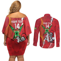 Guyana and Trinbago Cricket Custom Couples Matching Off Shoulder Short Dress and Long Sleeve Button Shirt Amazon Warriors Knight Riders Together - Wonder Print Shop