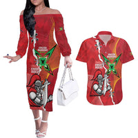 Guyana and Trinbago Cricket Custom Couples Matching Off The Shoulder Long Sleeve Dress and Hawaiian Shirt Amazon Warriors Knight Riders Together - Wonder Print Shop